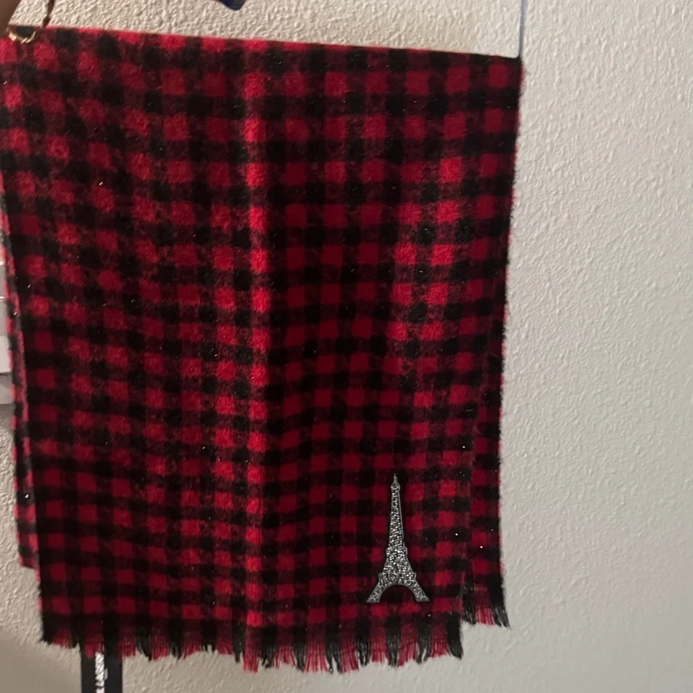 Karl Lagerfeld Red and Black ✨ glitter Scarf with Eiffel Tower Paris Design